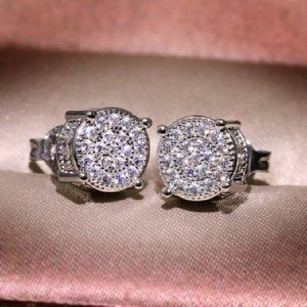 18K White Gold Diamond All Around Stud Earrings